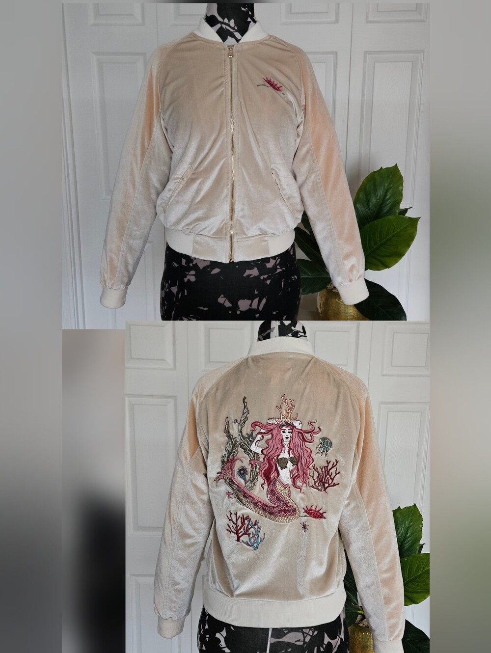 Urban Outfitters Silence + Noise Mermaid Velvet Bomber Jacket Y2K Style Size M